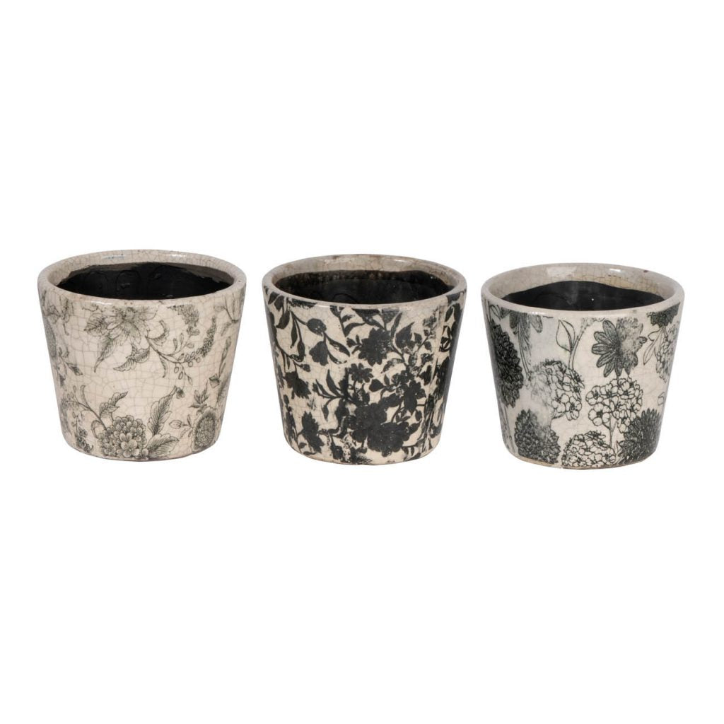 Black & White Floral Terracotta Planter