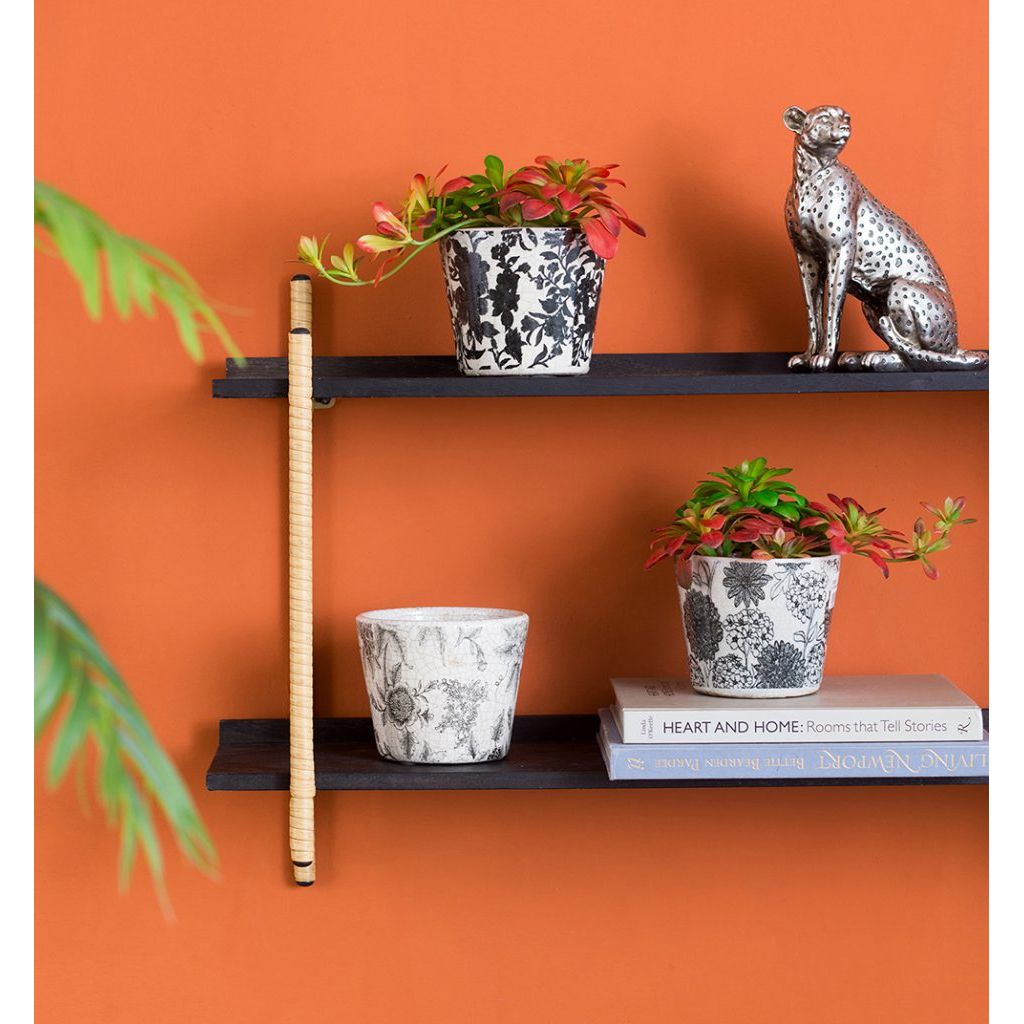 Black & White Floral Terracotta Planter