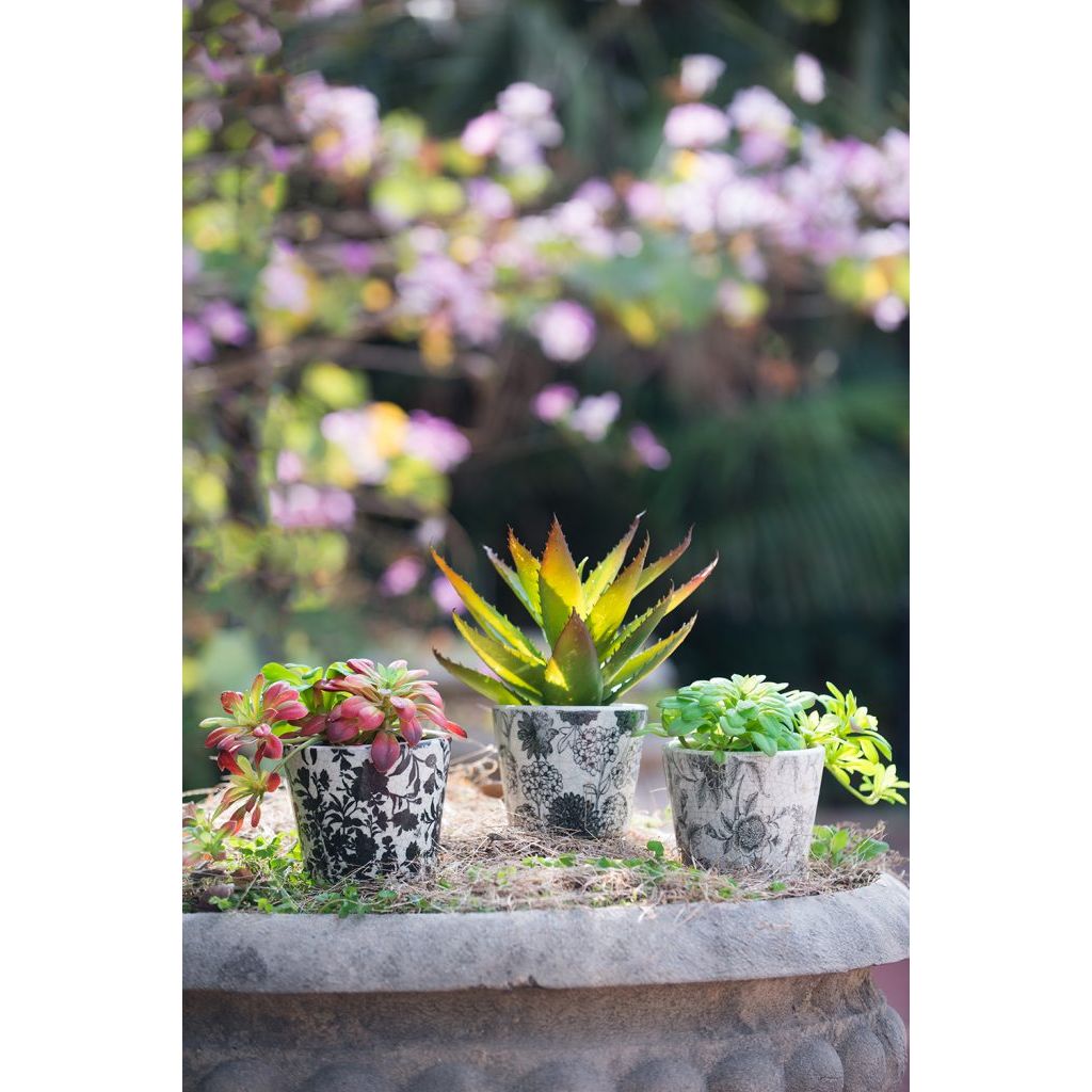 Black & White Floral Terracotta Planter