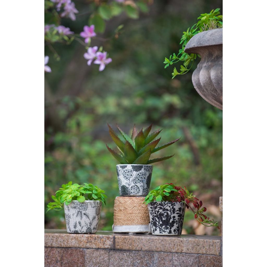 Black & White Floral Terracotta Planter
