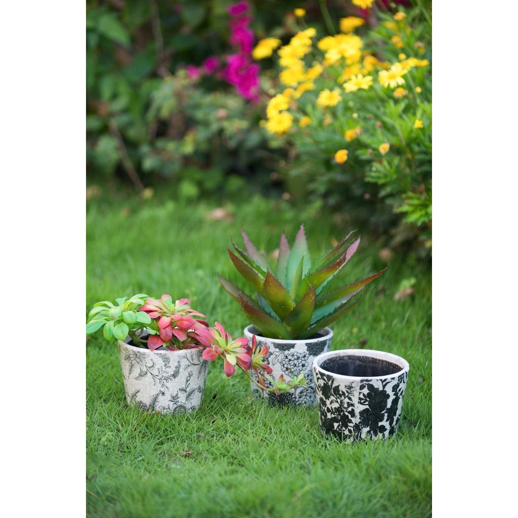 Black & White Floral Terracotta Planter