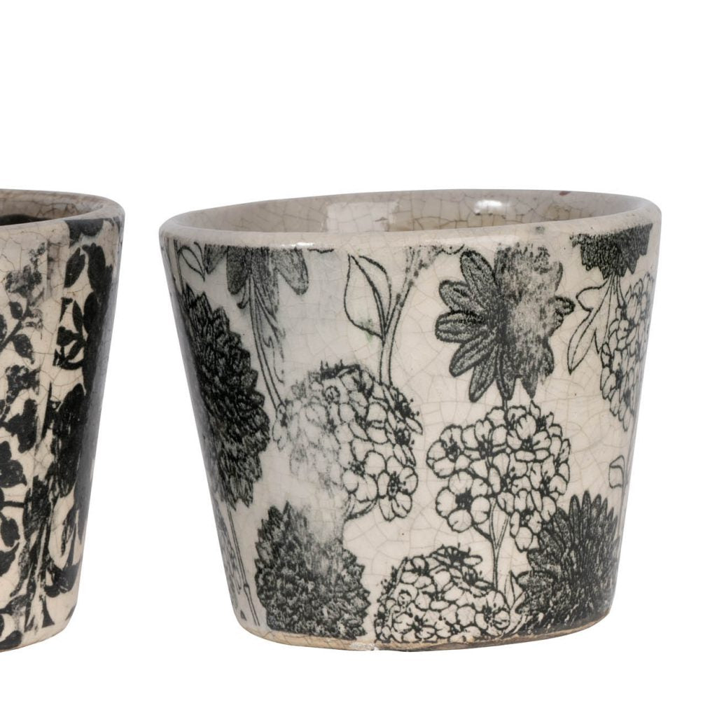 Black & White Floral Terracotta Planter