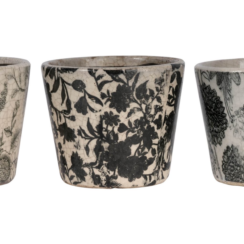 Black & White Floral Terracotta Planter