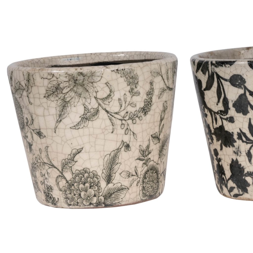 Black & White Floral Terracotta Planter