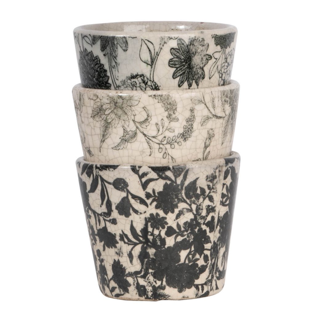 Black & White Floral Terracotta Planter
