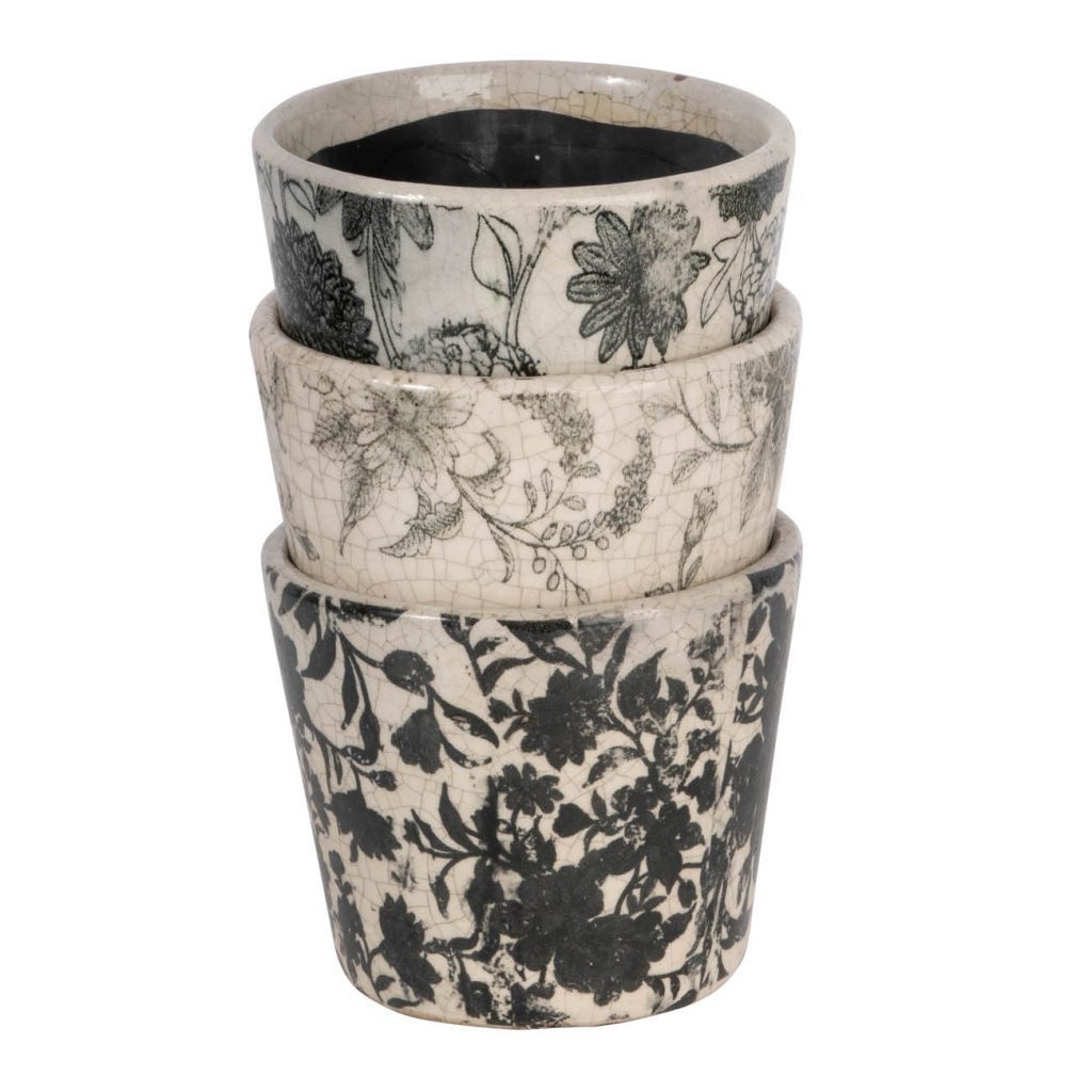 Black & White Floral Terracotta Planter