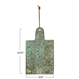 Stoneware Cheese/Cutting Board w/ Leather Tie | Crackle Green