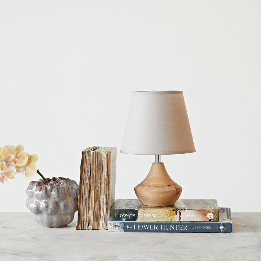 Eucalyptus Wood Table Lamp w/Linen Shade