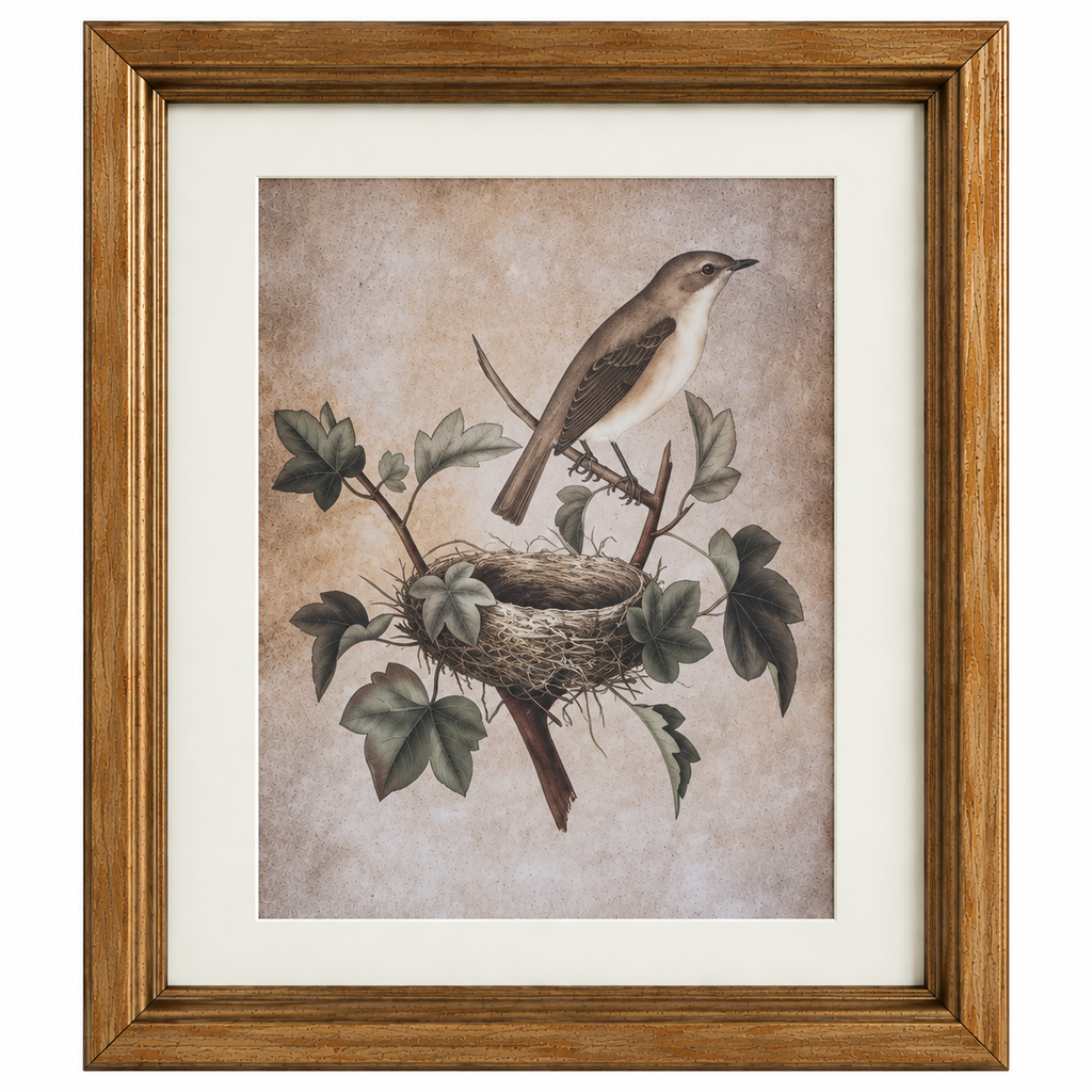 Vintage-Inspired Bird & Nest Framed Print