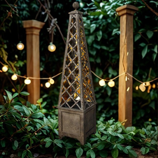 Aged Metal Trellis Planter