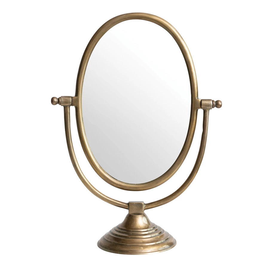 Oval Framed Mirror | Antique Brass Finish