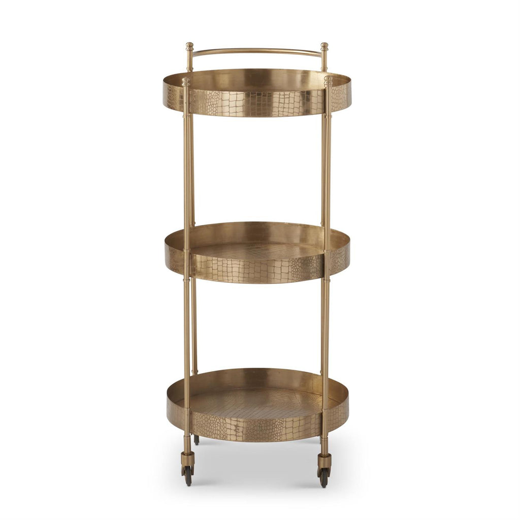 Embossed Gold Three-Tier Serving Trolley