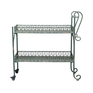 2-Tier Metal Bar Cart | Distressed Green