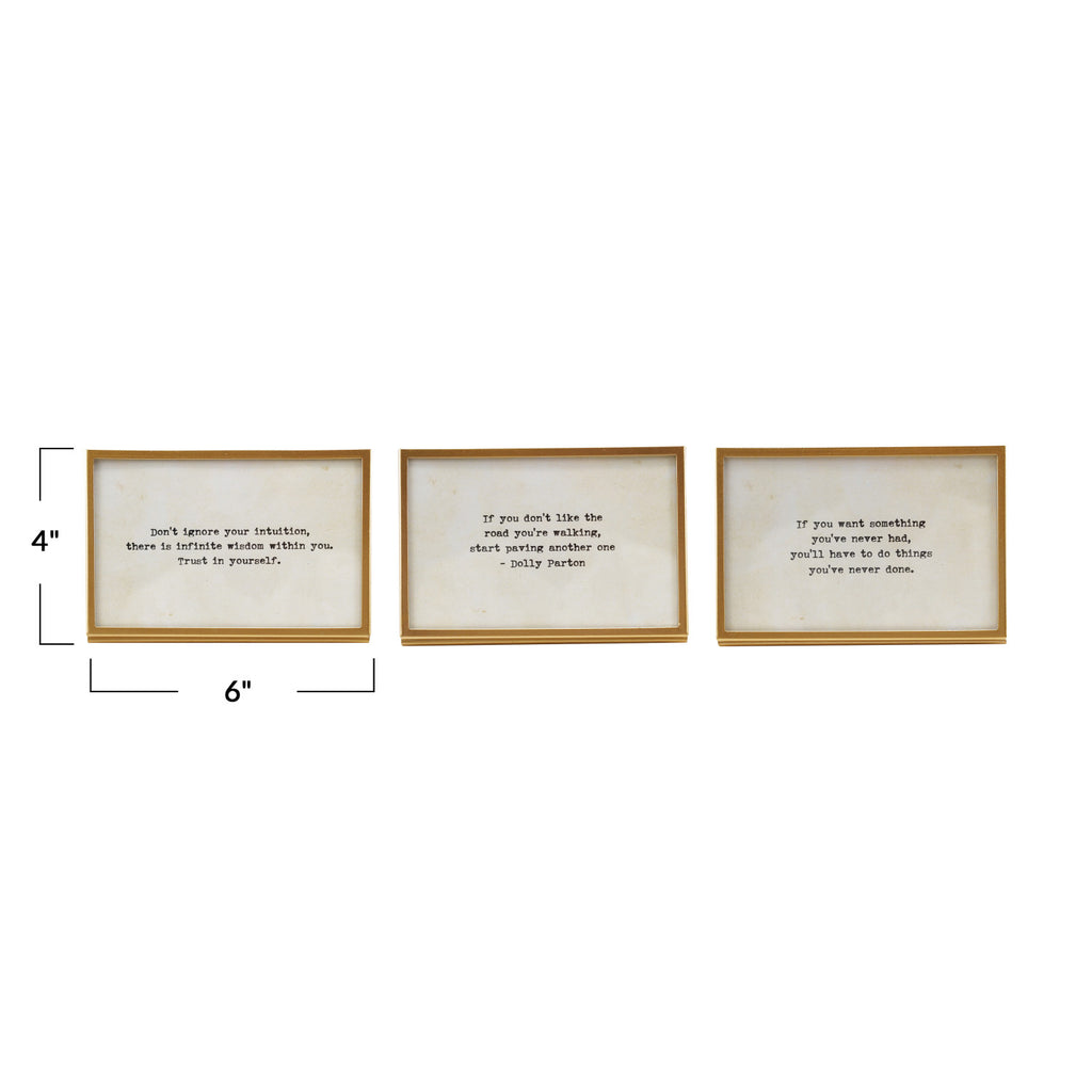 Metal & Glass Square Frame w/Easel & Saying - Gold Finish