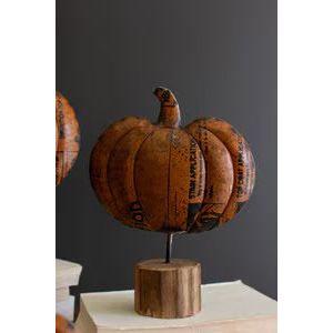 Recycled Metal Pumpkin on Wooden Base