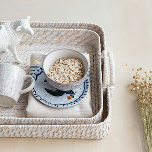 Hand-Woven Bamboo Tray | White