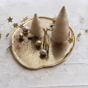 Decorative Cast Aluminum Organic Shaped Tray | Gold Finish