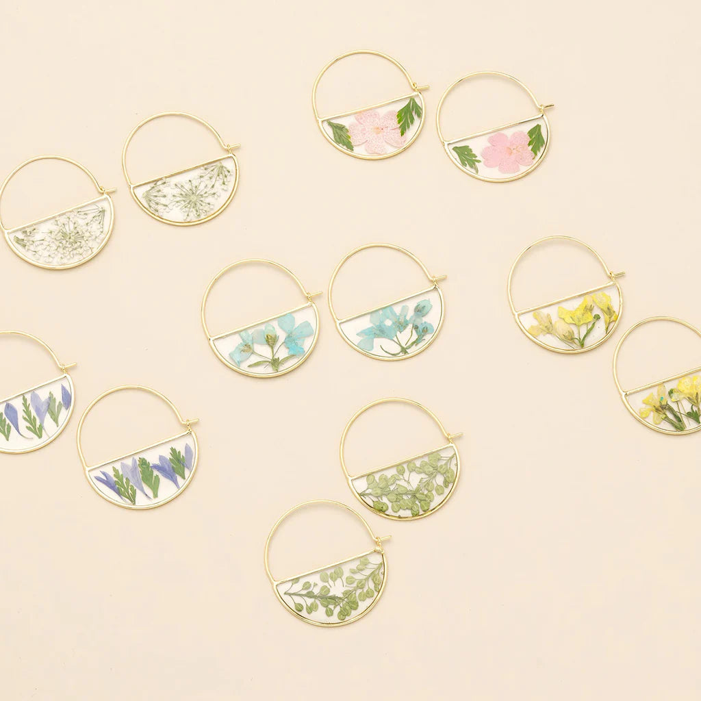 Pressed Flower Hoop Earring Collection