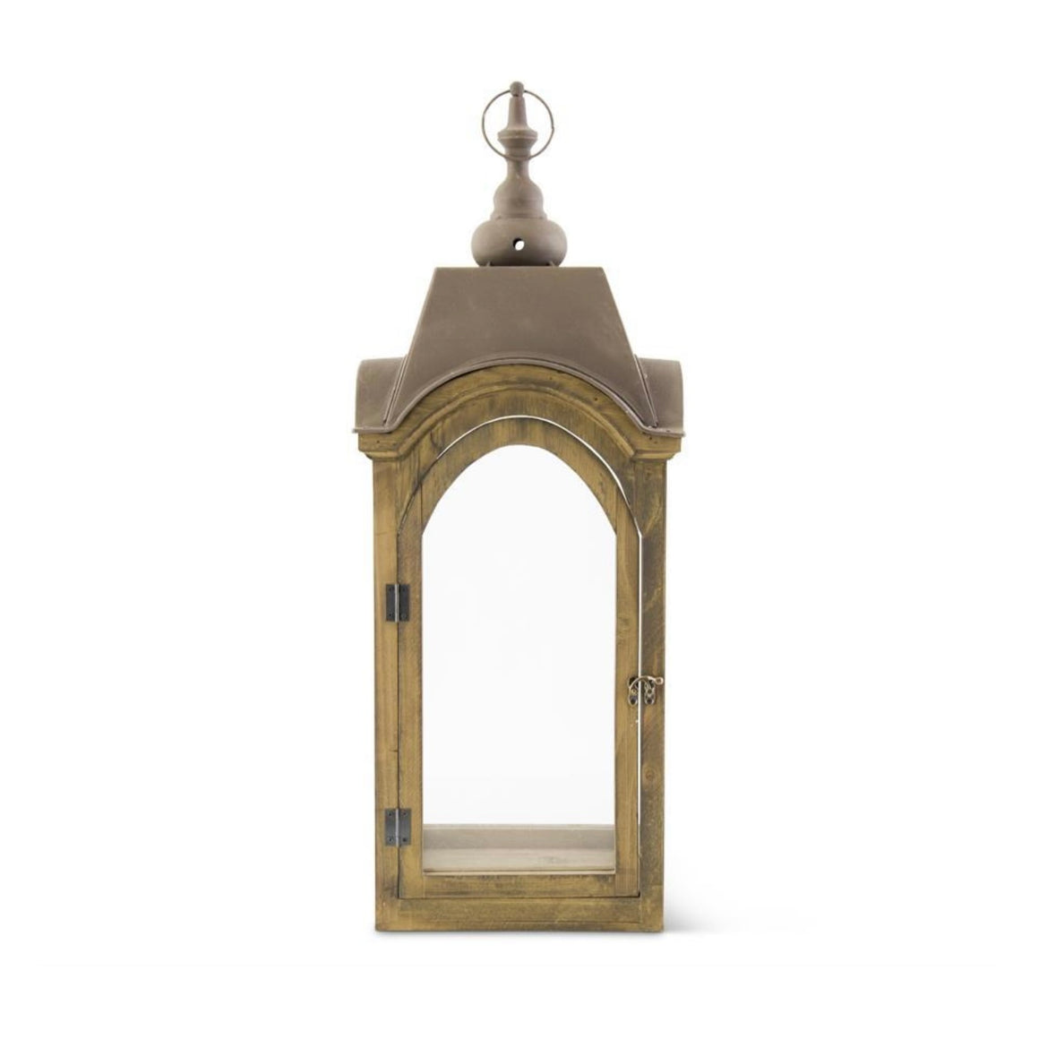 Wood & Rusty Metal Lantern w/Finial Top