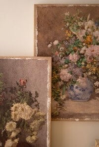 Vintage Floral Burlap Canvas Art