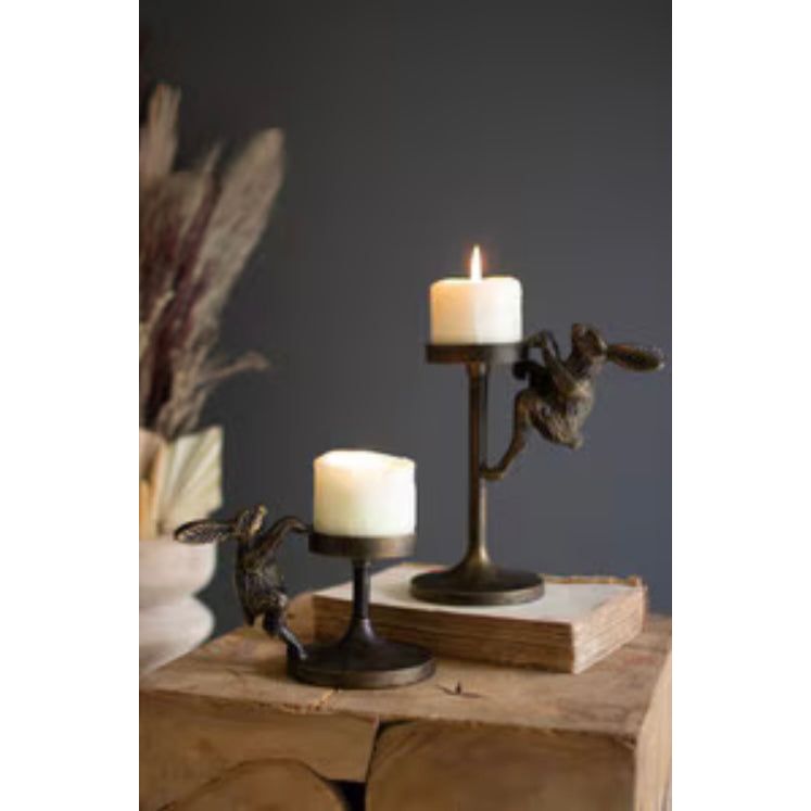 Antique Brass Cast Aluminum Rabbit Candle Holder