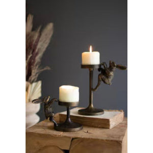 Antique Brass Cast Aluminum Rabbit Candle Holder