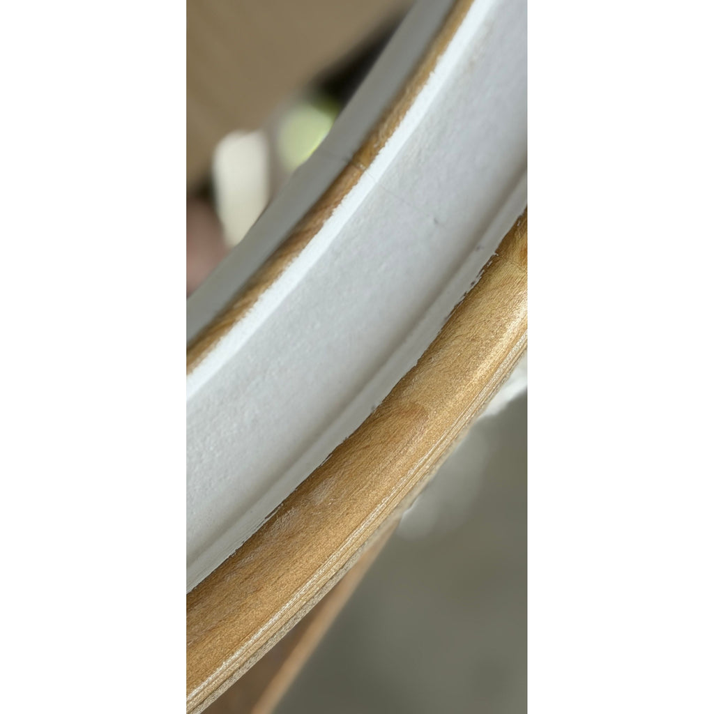 Antiqued White & Natural Wood Round Mirror