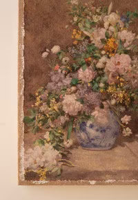 Vintage Floral Burlap Canvas Art