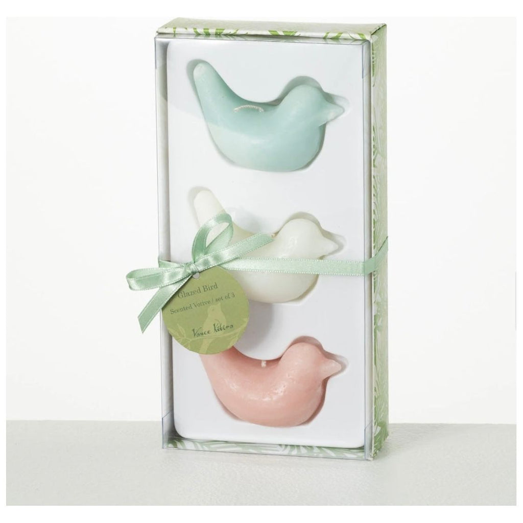 S/3 Glazed Bird Votive Candles