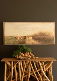 Pastoral Cows on Burlap Canvas