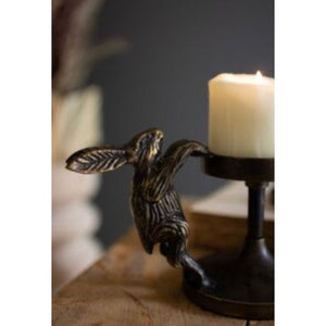 Antique Brass Cast Aluminum Rabbit Candle Holder