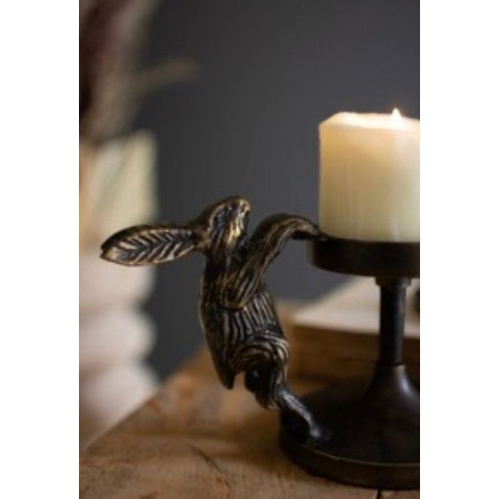 Antique Brass Cast Aluminum Rabbit Candle Holder
