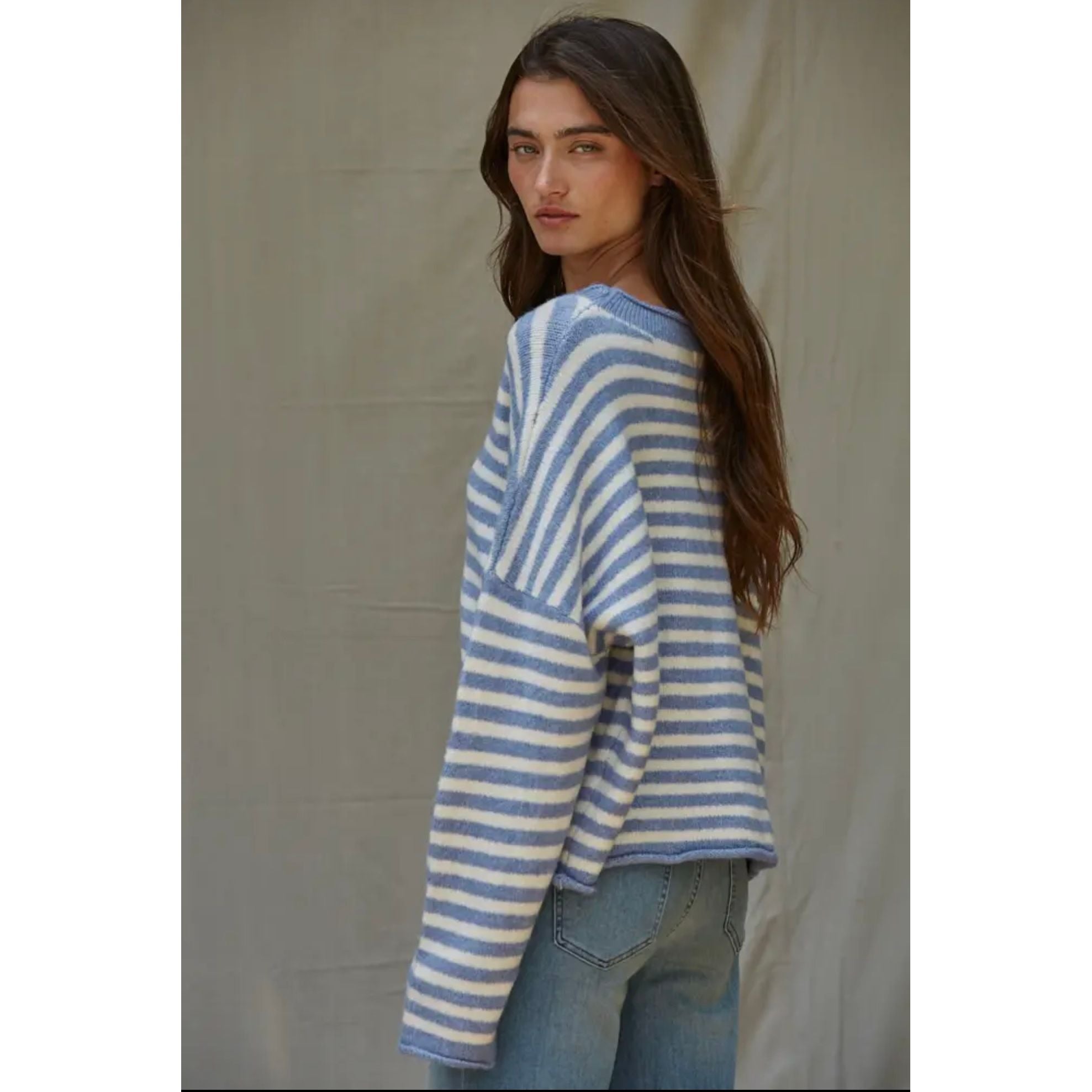 Knit Sweater Striped Buttondown Cardigan Top