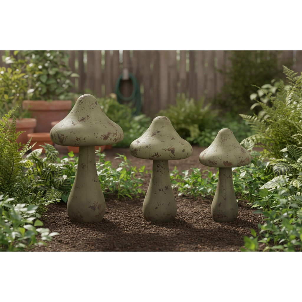 Weathered Green Metal Mushrooms