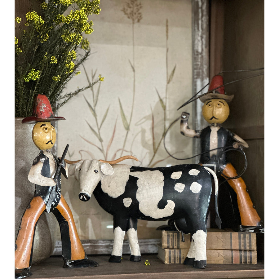 Painted Metal Black & White Steer