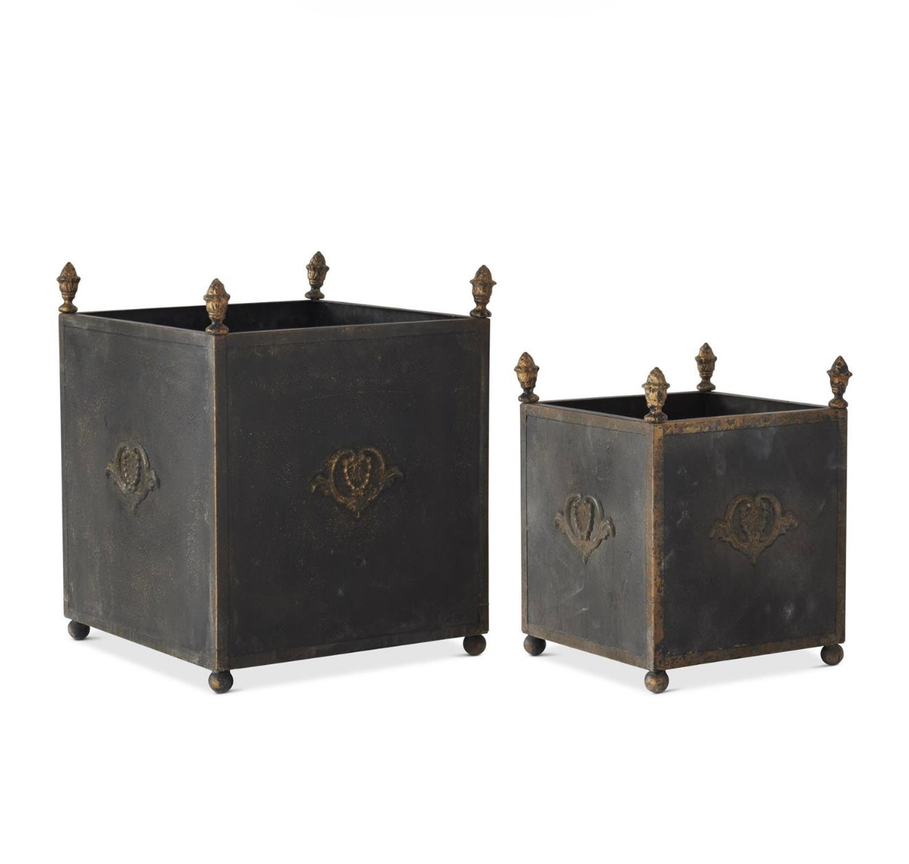 Aged Black & Gold Iron Square Planter