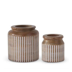 Vertical Line Carved Wood Vase