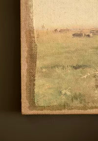 Pastoral Cows on Burlap Canvas