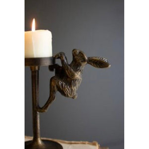 Antique Brass Cast Aluminum Rabbit Candle Holder