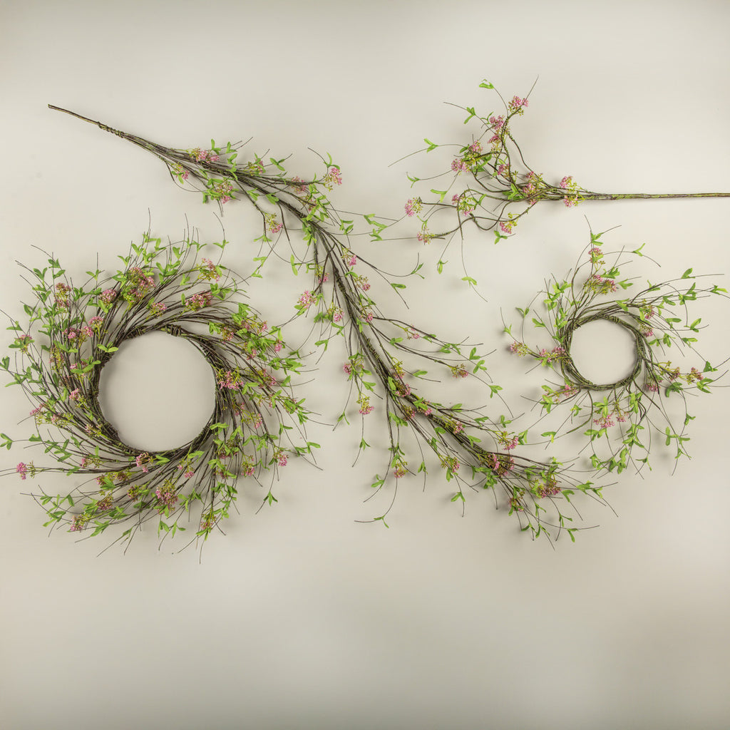 Pink Boxwood & Wildflower Vine Candle Ring
