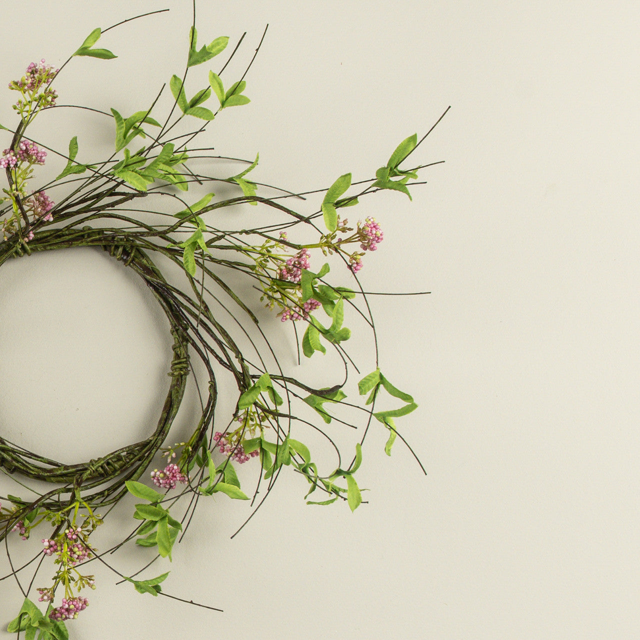 Pink Boxwood & Wildflower Vine Candle Ring