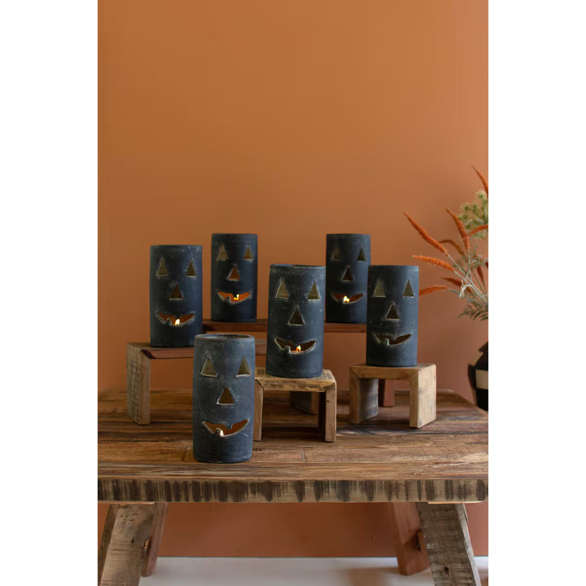 Tall Black Clay Jack-O-Lantern