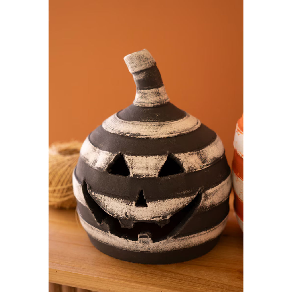 Handcrafted Clay Striped Jack-O’-Lantern
