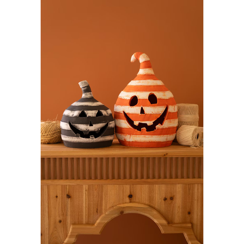 Handcrafted Clay Striped Jack-O’-Lantern