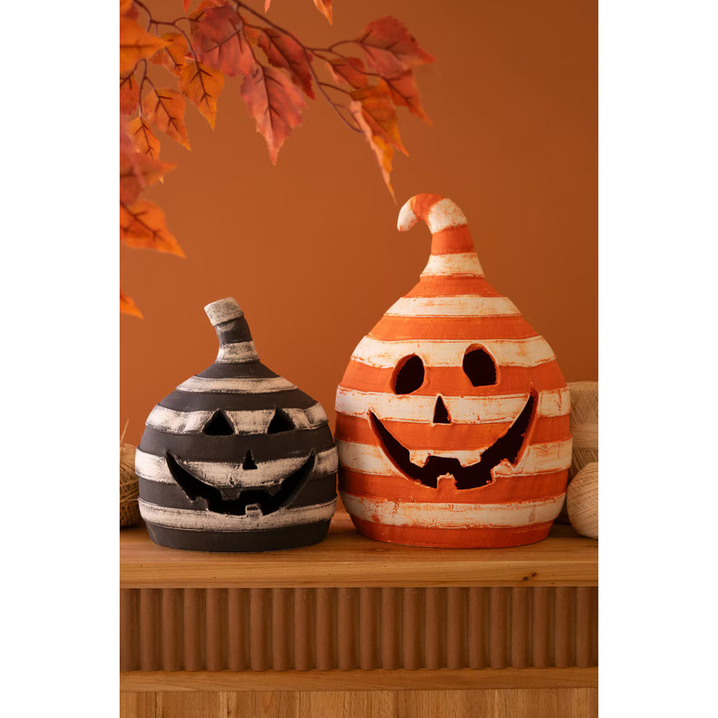 Handcrafted Clay Striped Jack-O’-Lantern