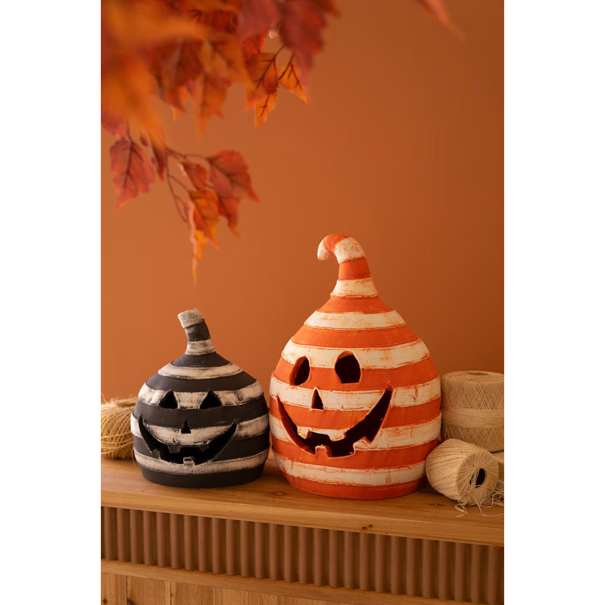 Handcrafted Clay Striped Jack-O’-Lantern
