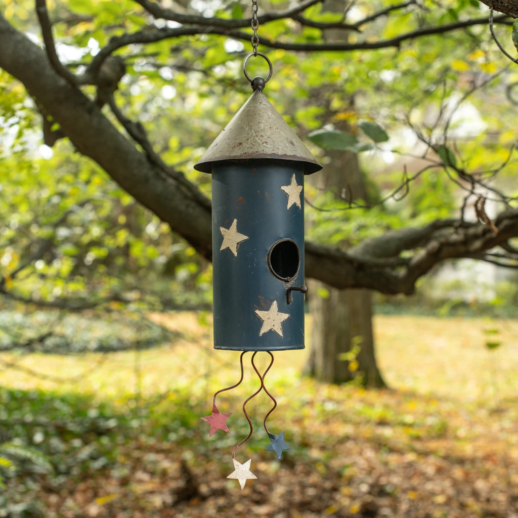 Blue & White Stars Firework Birdhouse
