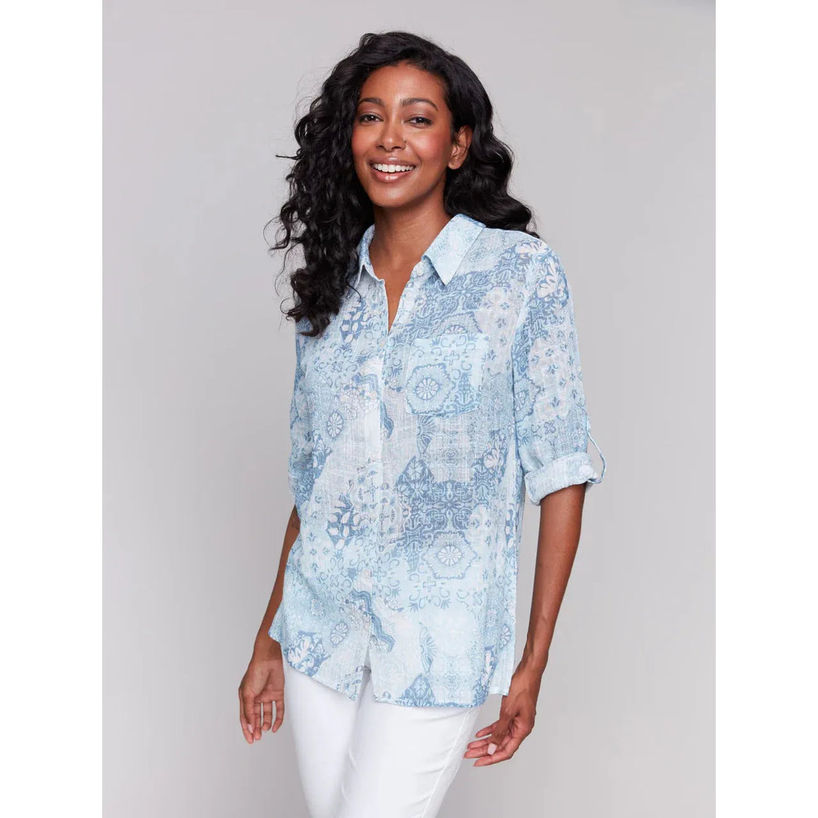 Printed Cotton Gauze Shirt | Celestial