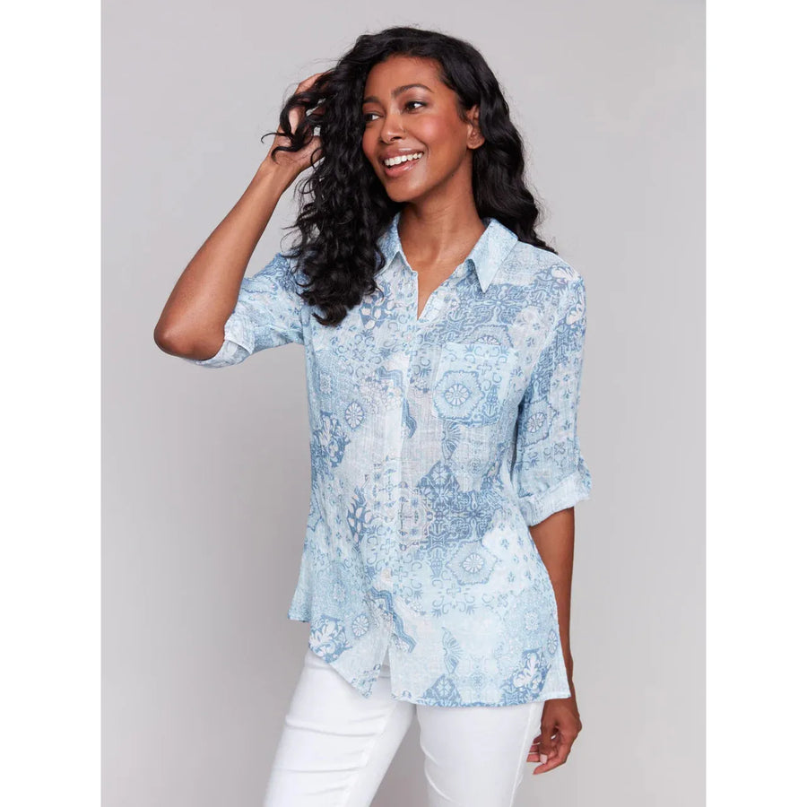 Printed Cotton Gauze Shirt | Celestial