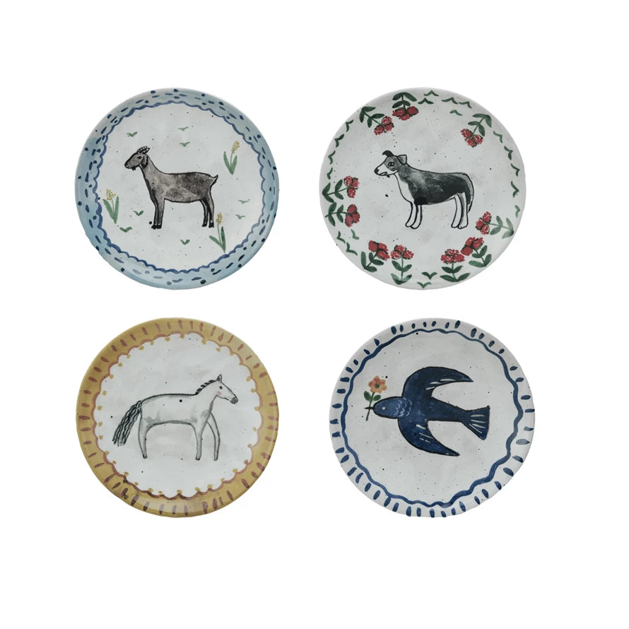 Hand-Painted Stoneware Plate w/Animal Image